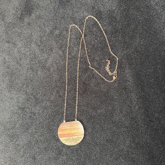 Earth & Fire Sun Necklace Wood Etched Brass Jewelry Chain Accessory Medallion - Picture 3 of 7